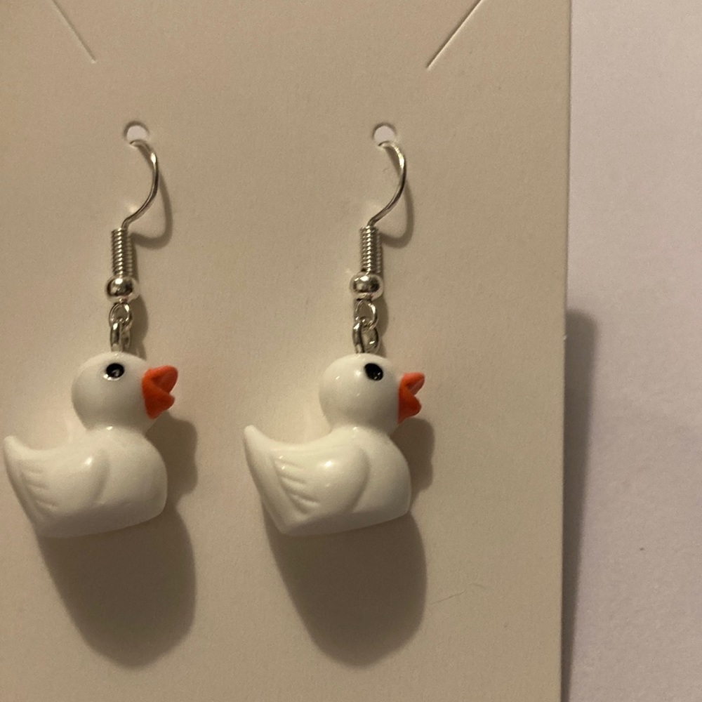Handmade White Ducky Earrings